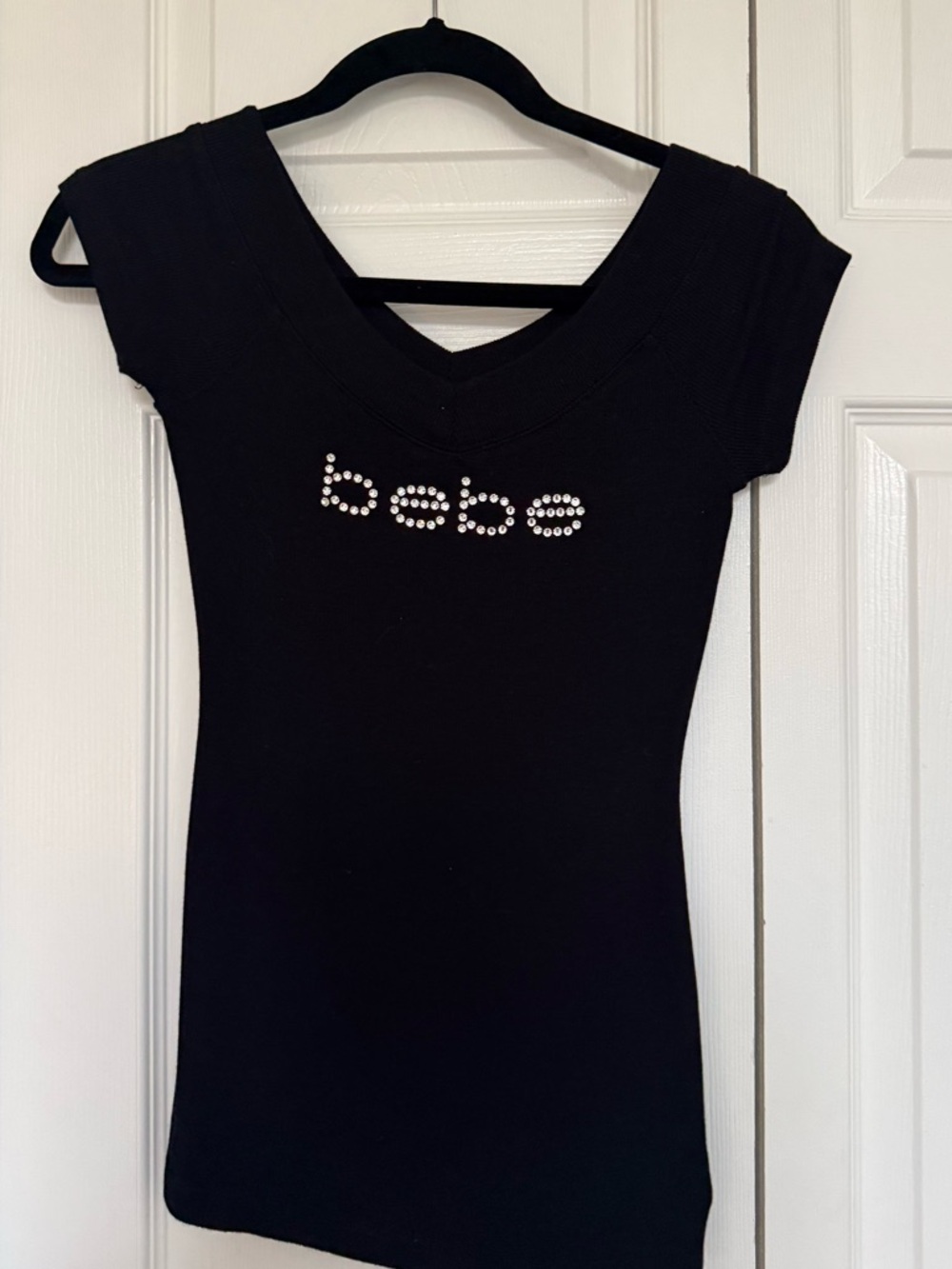 bebe Black Studded Logo Tee